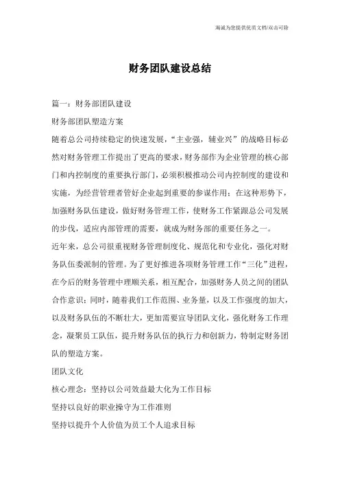 财务团队建设总结