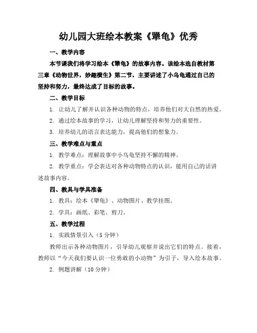 幼儿园大班绘本教案《犟龟》优秀