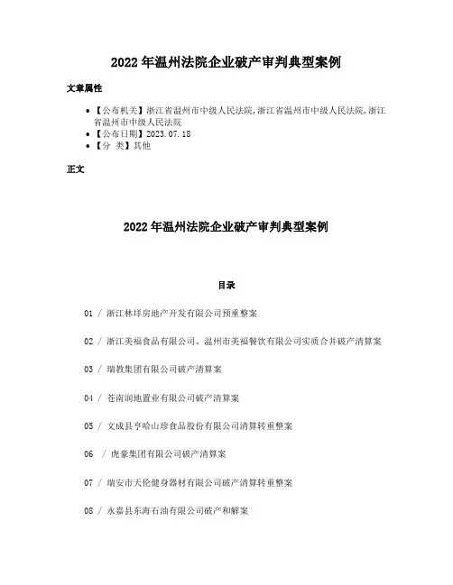 2022年温州法院企业破产审判典型案例