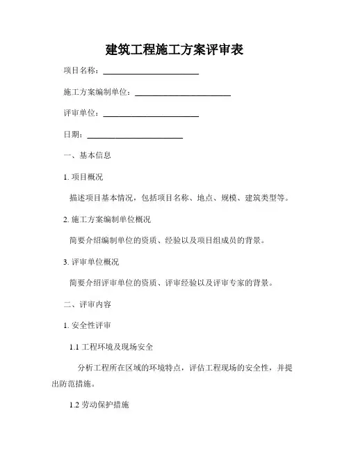 建筑工程施工方案评审表