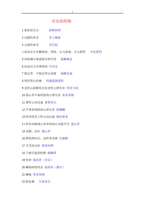 各种疾病的首先药物