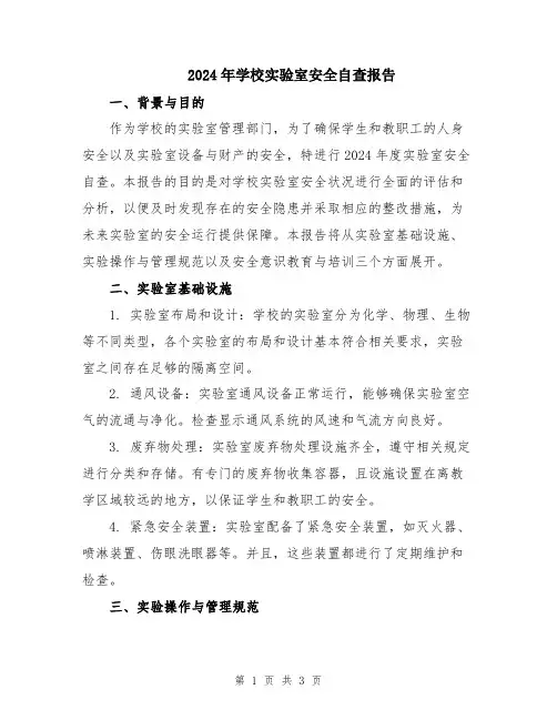 2024年学校实验室安全自查报告