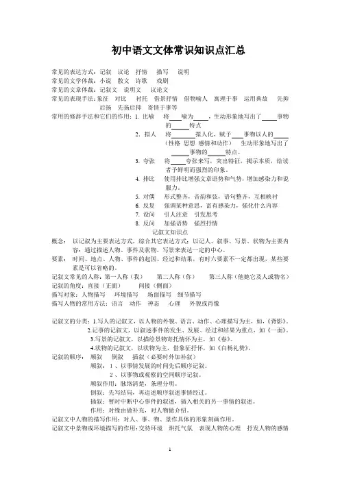 初中语文文体知识点汇总