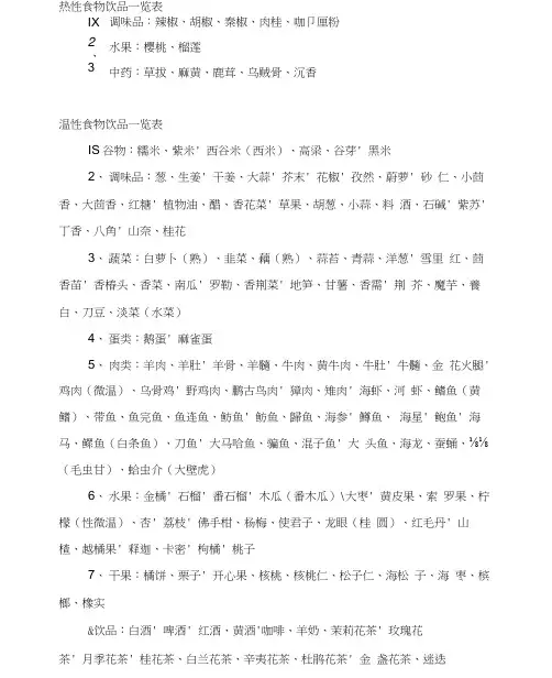 热性、温性、平性、凉性、寒性食物一览表(3)