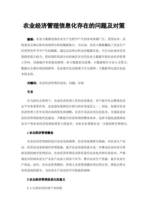农业经济管理信息化存在的问题及对策