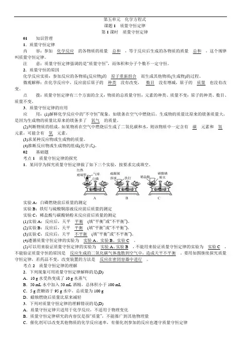人教版 初中化学 第五单元 课题1 质量守恒定律(知识点梳理)