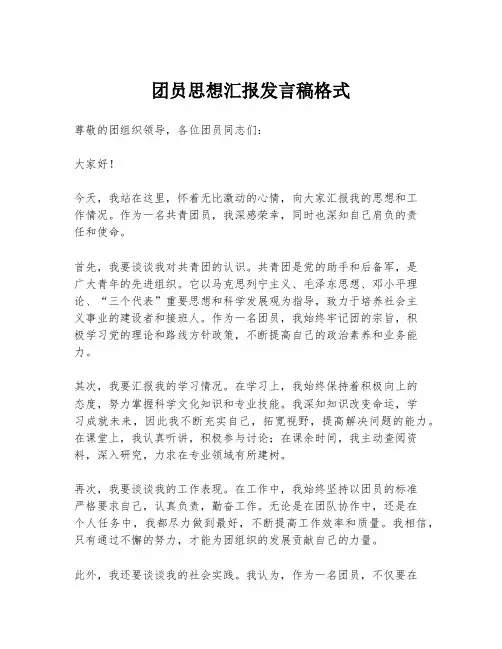 团员思想汇报发言稿格式