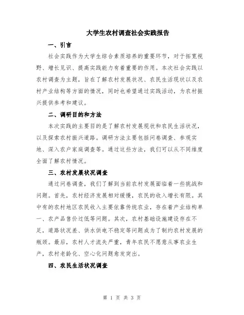 大学生农村调查社会实践报告