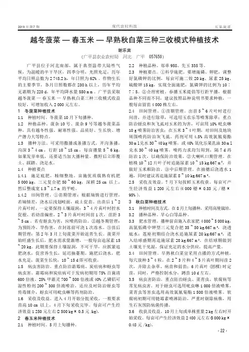 越冬菠菜—春玉米—早熟秋白菜三种三收模式种植技术