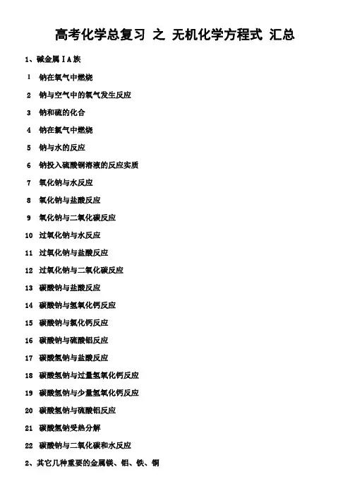 化学无机化学方程式汇总