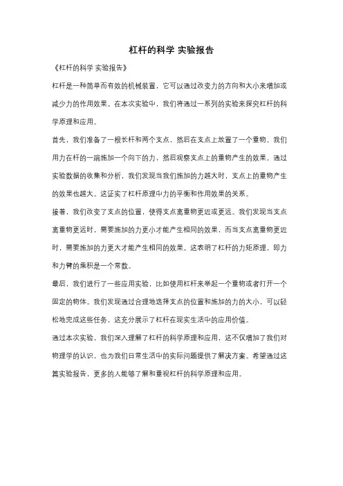 杠杆的科学 实验报告