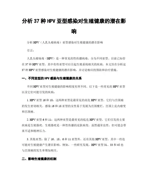 分析37种HPV亚型感染对生殖健康的潜在影响
