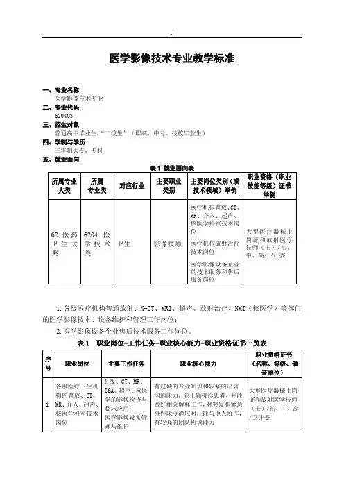 医学影像技术专业教学方案计划规范标准