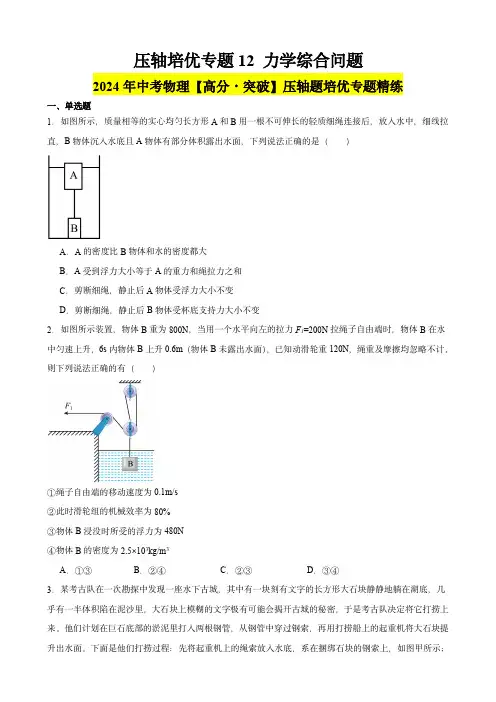 2024年中考物理突破题培优专题压轴培优专题12 力学综合问题(学生卷)