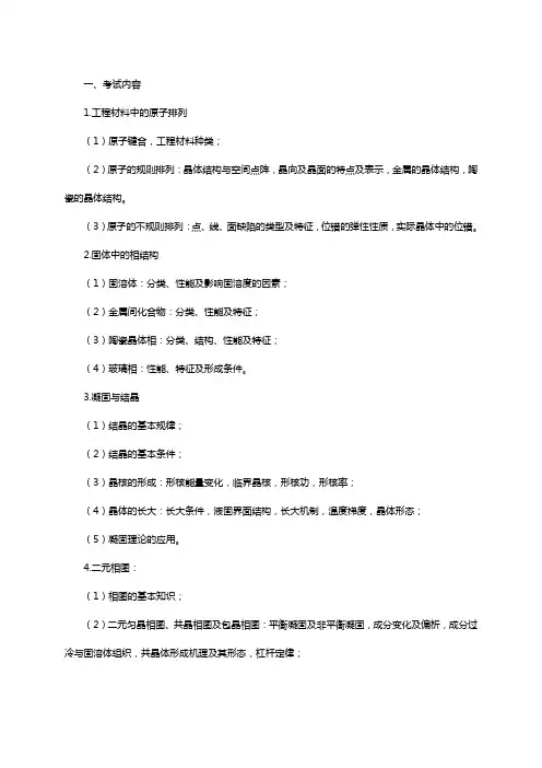 西北工业大学832材料科学基础考试大纲
