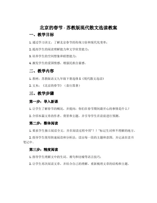 北京的春节-苏教版现代散文选读教案