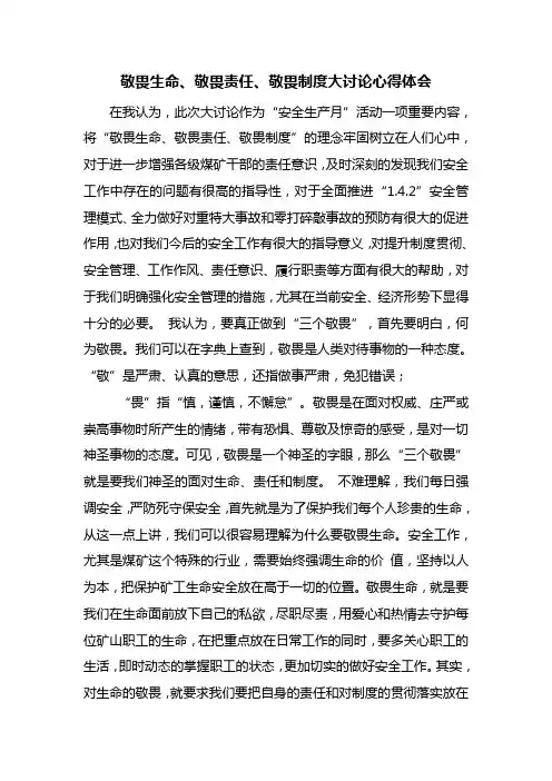敬畏生命、敬畏责任、敬畏制度大讨论心得体会