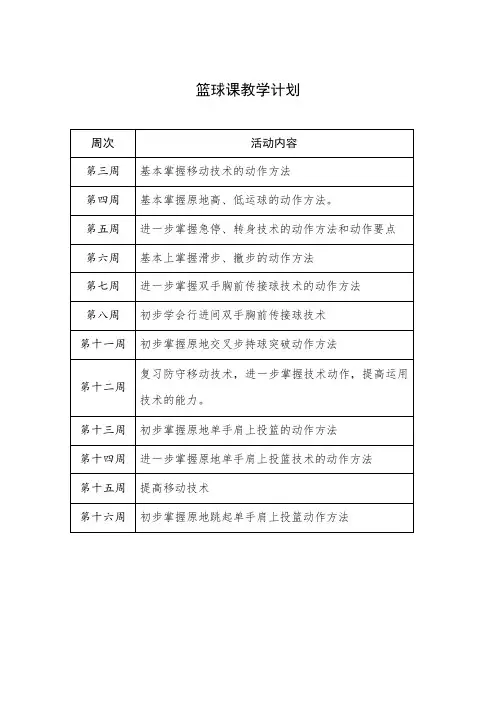 篮球课教学计划以及教案