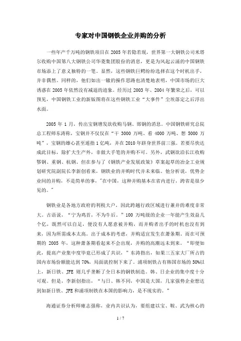 专家对我国钢铁企业并购的分析(doc 7页)