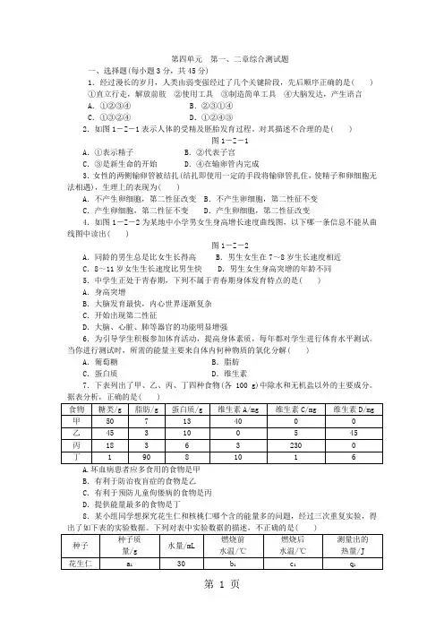 人教版七年级生物下册第四单元 第一、二章综合测试题与解析-精选教学文档
