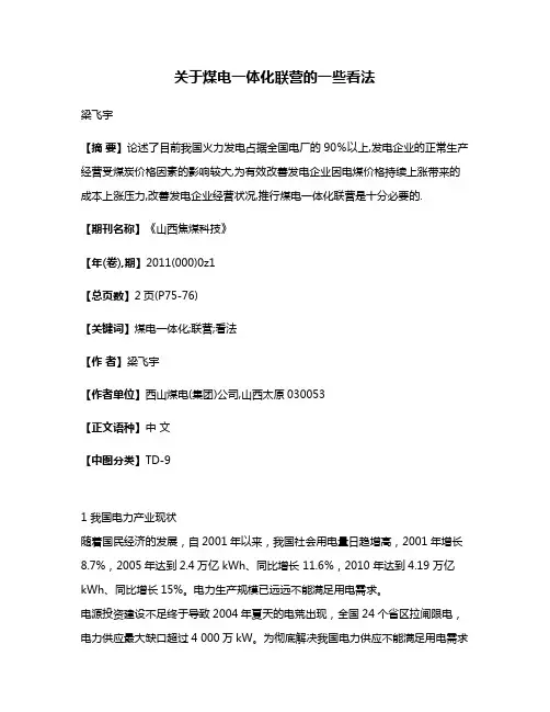 关于煤电一体化联营的一些看法