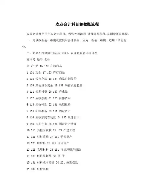 农业会计科目和做账流程