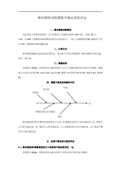 维氏硬度试验测量不确定度的评定