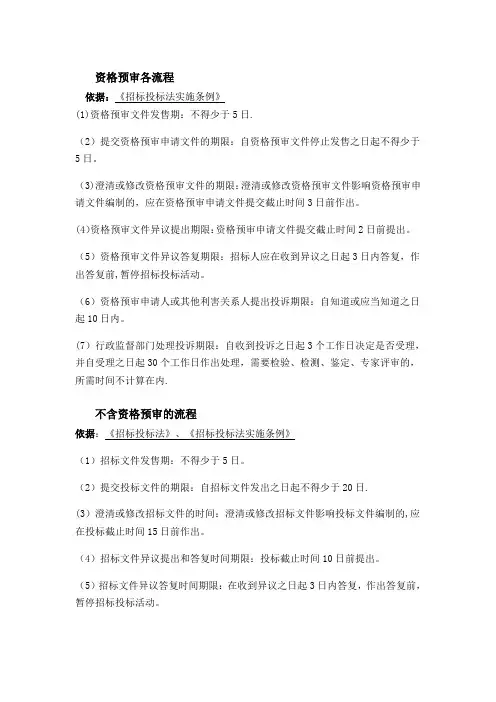 招投标中各个时间节点的时限规定