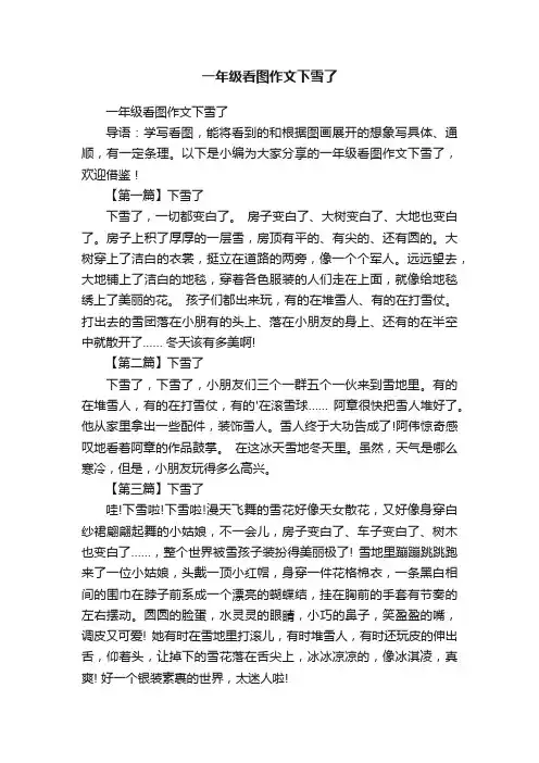 一年级看图作文下雪了