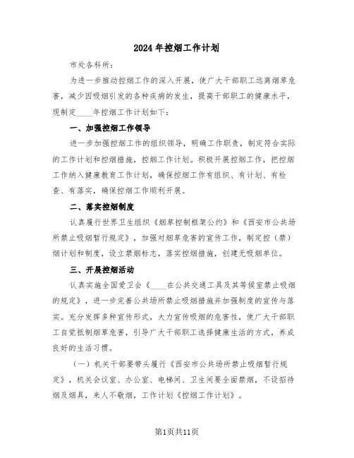 2024年控烟工作计划（5篇）