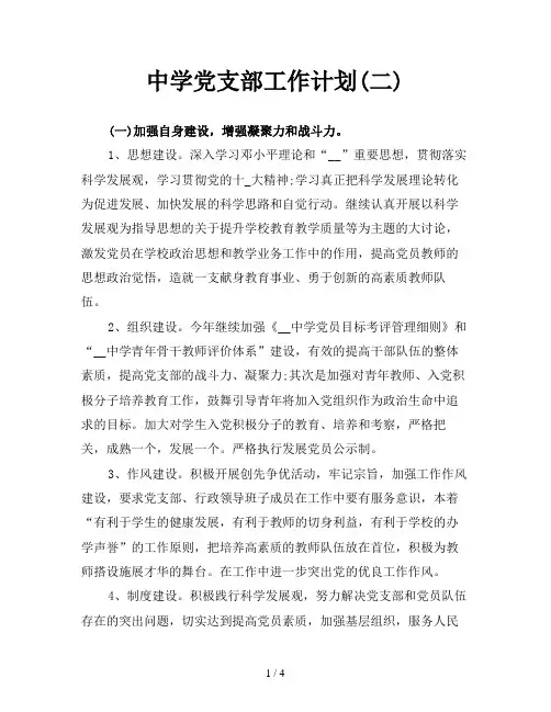 中学党支部工作计划(二)