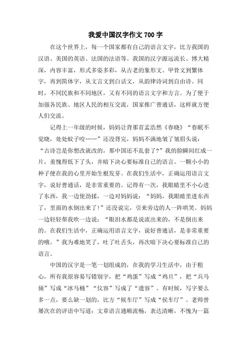 我爱中国汉字作文700字