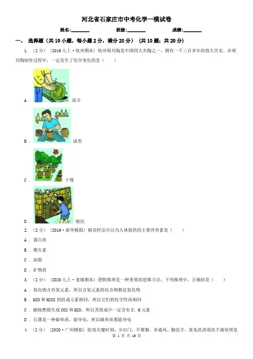 河北省石家庄市中考化学一模试卷