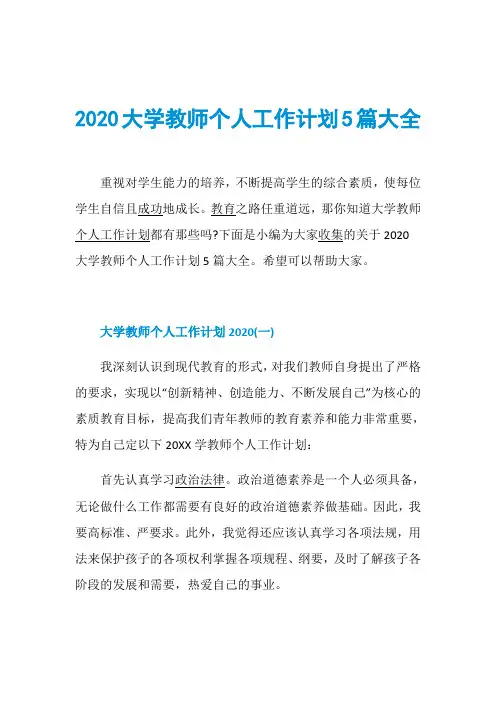 2020大学教师个人工作计划5篇大全