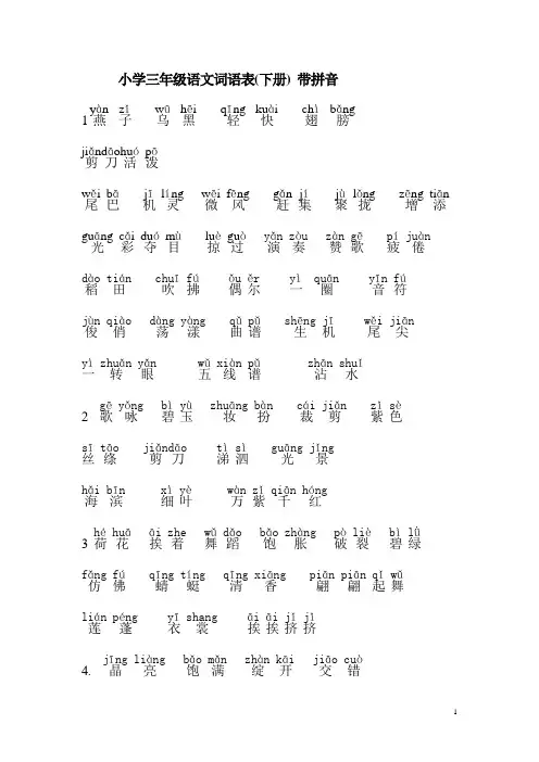 小学三年级语文词语表(下册)-带拼音(打印版)