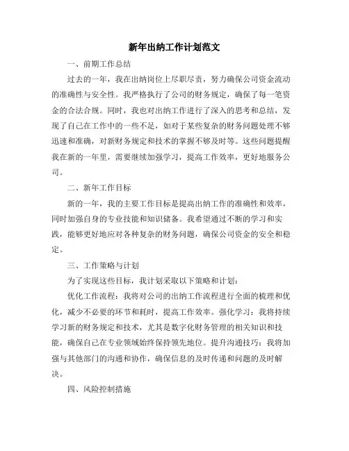 新年出纳工作计划范文