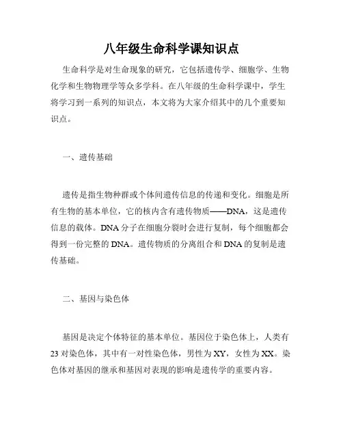 八年级生命科学课知识点