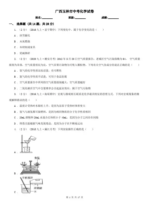 广西玉林市中考化学试卷