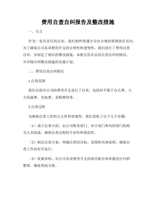 费用自查自纠报告及整改措施
