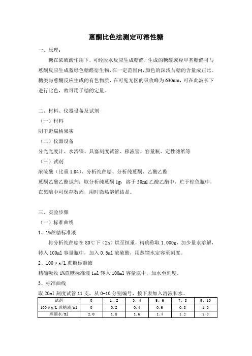 蒽酮比色法测定可溶性糖