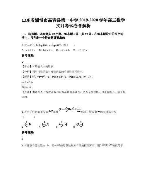 山东省淄博市高青县第一中学2019-2020学年高三数学文月考试卷含解析