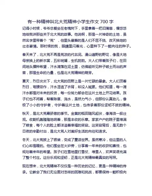 有一种精神叫北大荒精神小学生作文700字