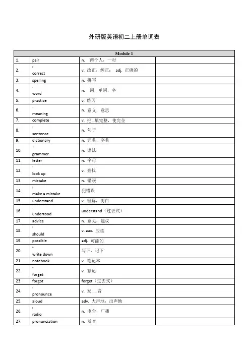 新外研版英语八年级上册单词表