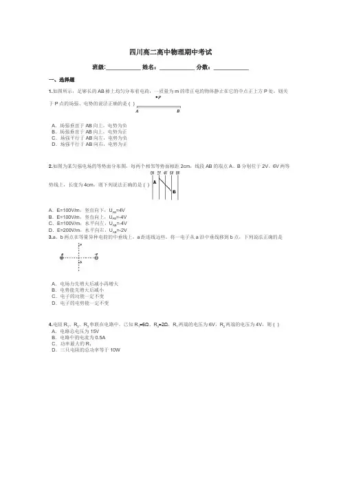 四川高二高中物理期中考试带答案解析
