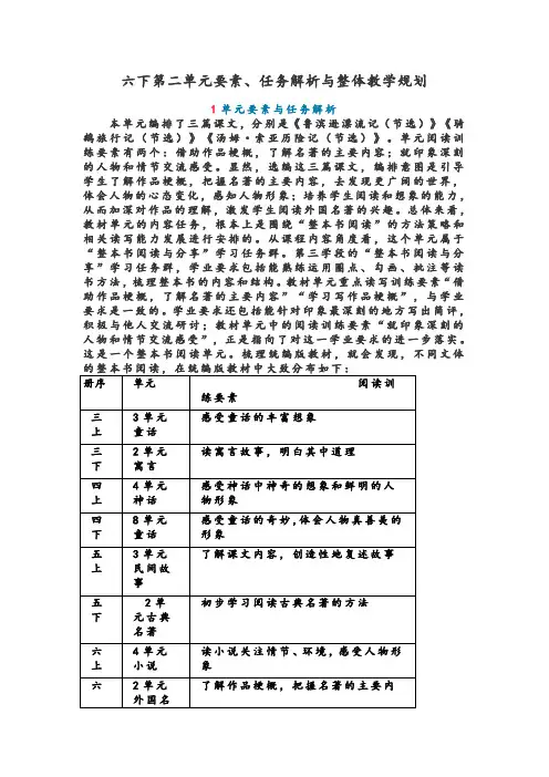 部编版小学语文六年级下册第二单元要素、任务解析与整体教学规划