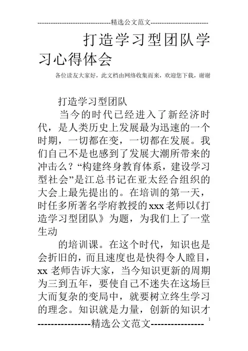 打造学习型团队学习心得体会