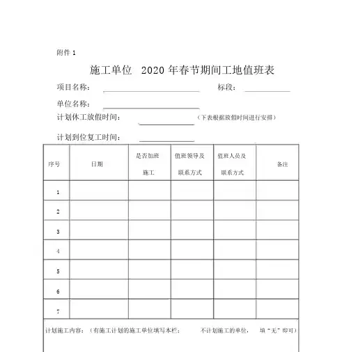 春节期间工地值班表