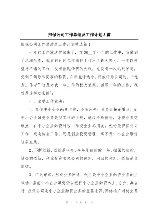 担保公司工作总结及工作计划5篇