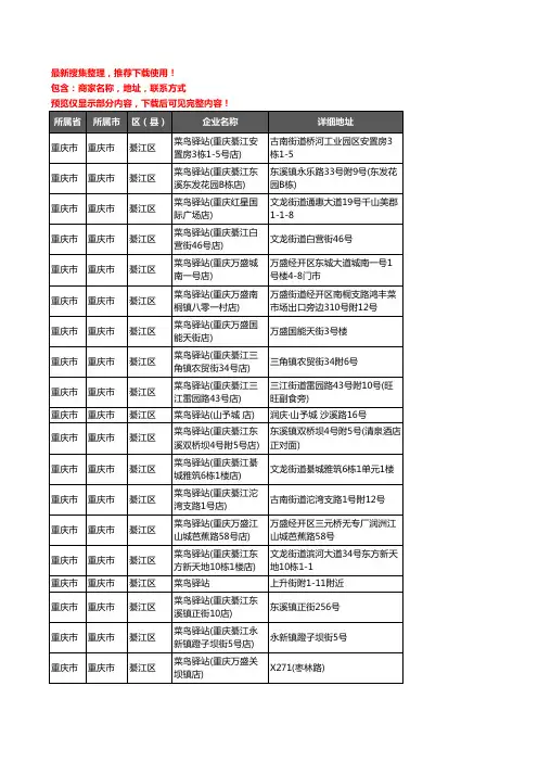 新版重庆市重庆市綦江区菜鸟驿站企业公司商家户名录单联系方式地址大全65家