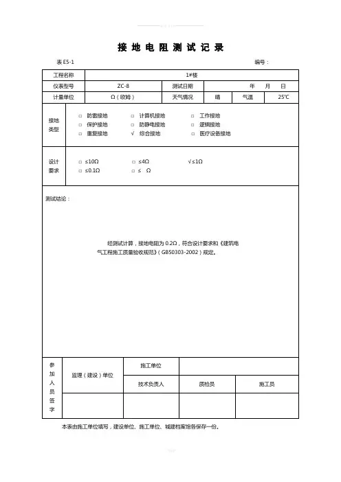 1#接-地-电-阻-测-试、电气绝缘电阻测试记录